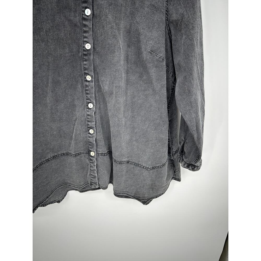 Logo Button Down Tunic Women 1X Black Washed Out Denim‎ Shirt Cotton Blend - Picture 3 of 9